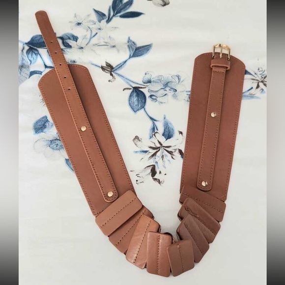 PU Wide Brown Belt Gold Tone Buckle - Picture 9 of 11